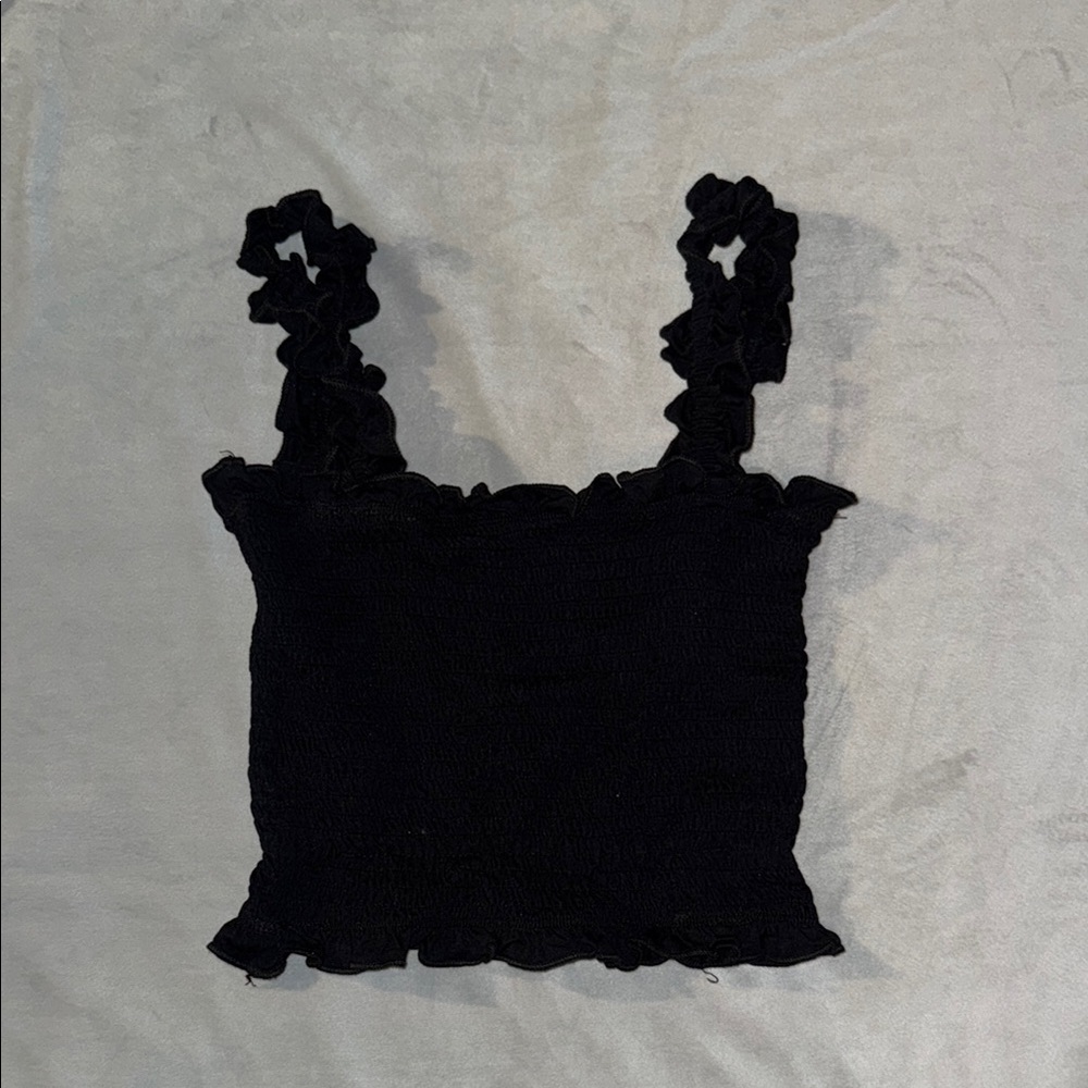 Elegant Black Ruffle Strap Top